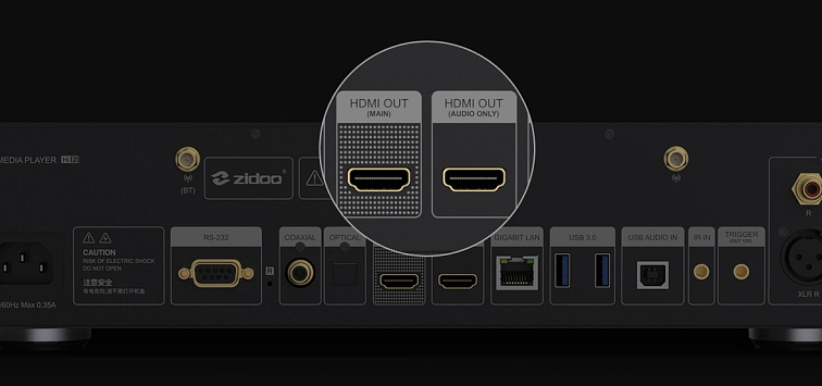 ZIDOO UHD8000 — detail výstupních konektorů