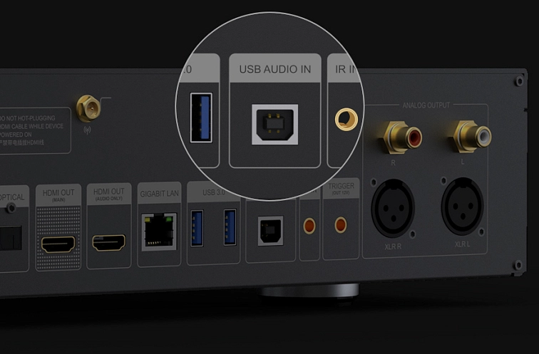 ZIDOO UHD8000 — detail vstupu USB DAC a zadních portů