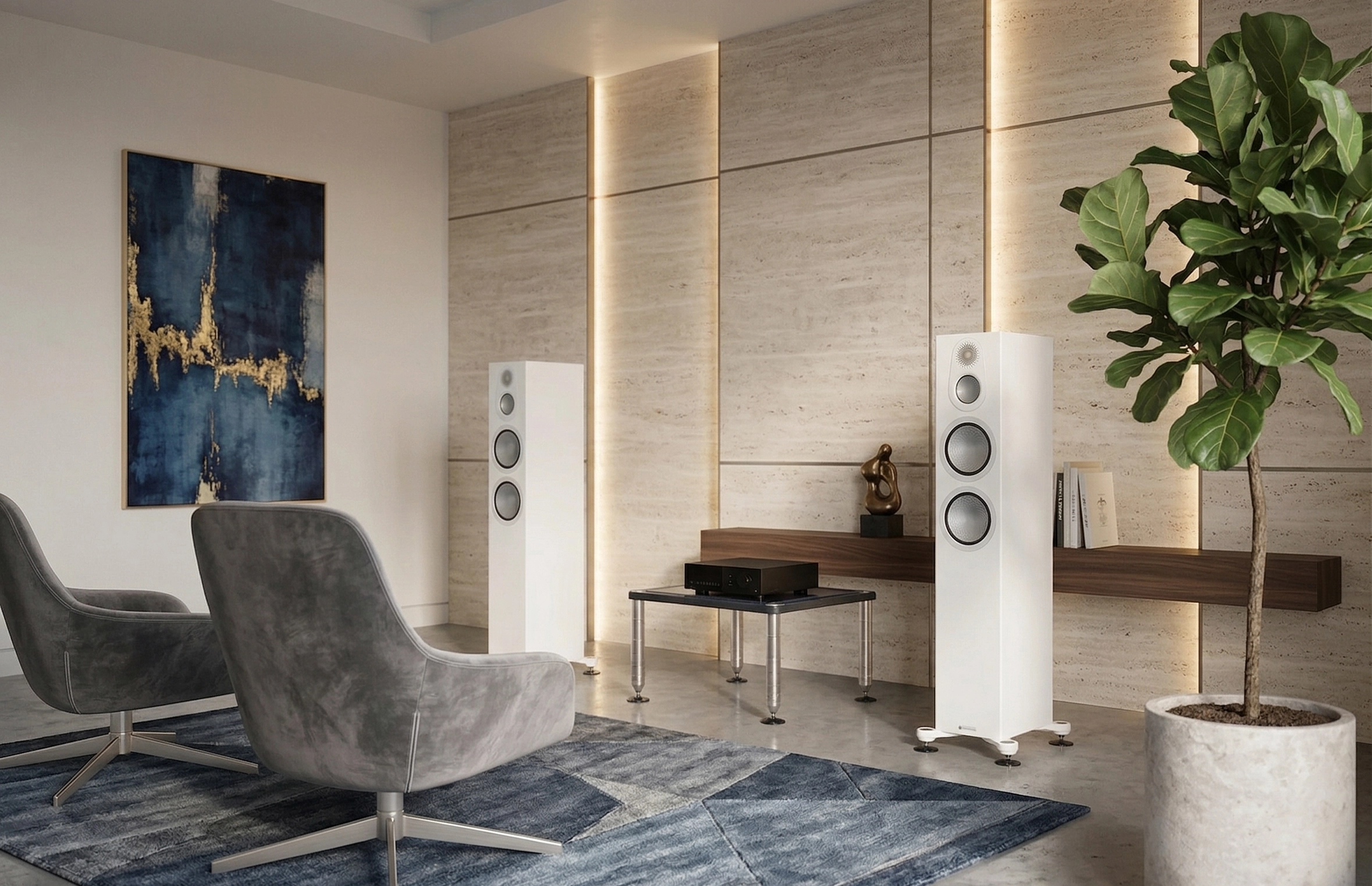 Komponenty sestavy VOIX Signature PRESENCE — Monitor Audio Silver 300 7G a Lyngdorf TDAI-1120