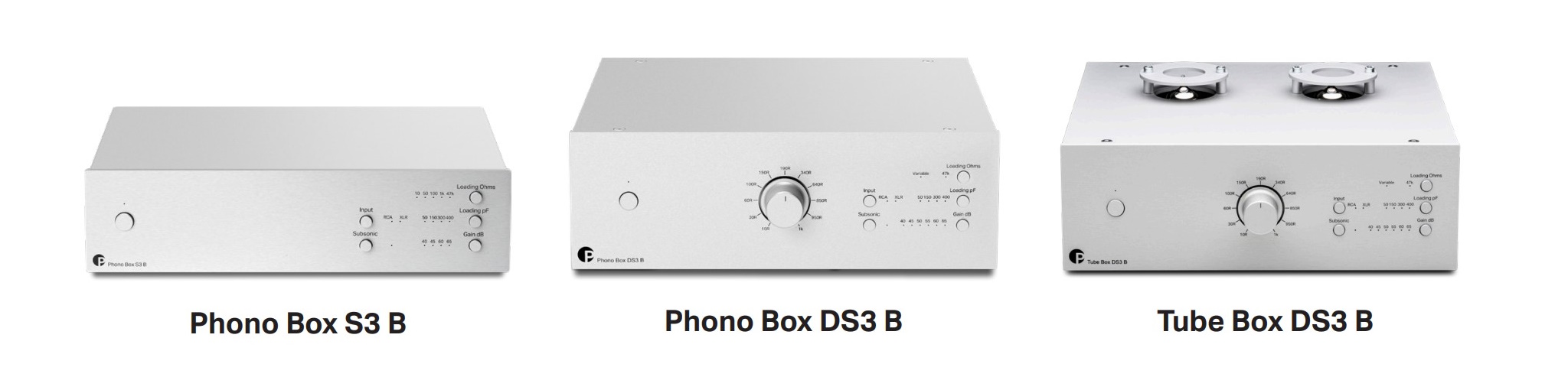 Trojice gramofonových předzesilovačů Pro-Ject — Phono Box S3 B, Phono Box DS3 B a Tube Box DS3 B