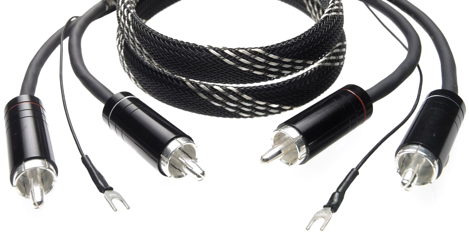 Svinutý gramofonový kabel Connect it DS s postříbřenými RCA konektory a zemnicími vidličkami