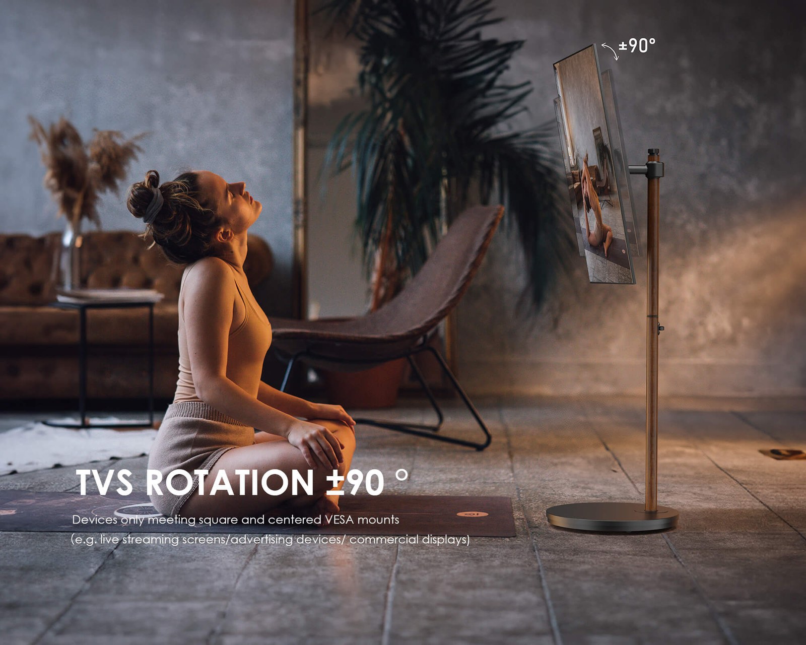 Obrazovka otočená na výšku na stojanu Master V2 PRO FT48, popis otočení o 90°