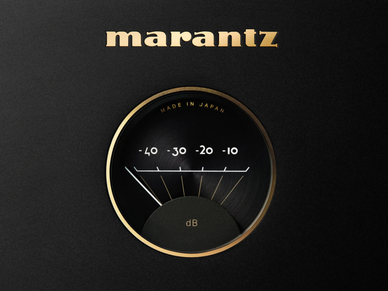 Detail symetrického linkového vstupu a zadního panelu Marantz AMP 10