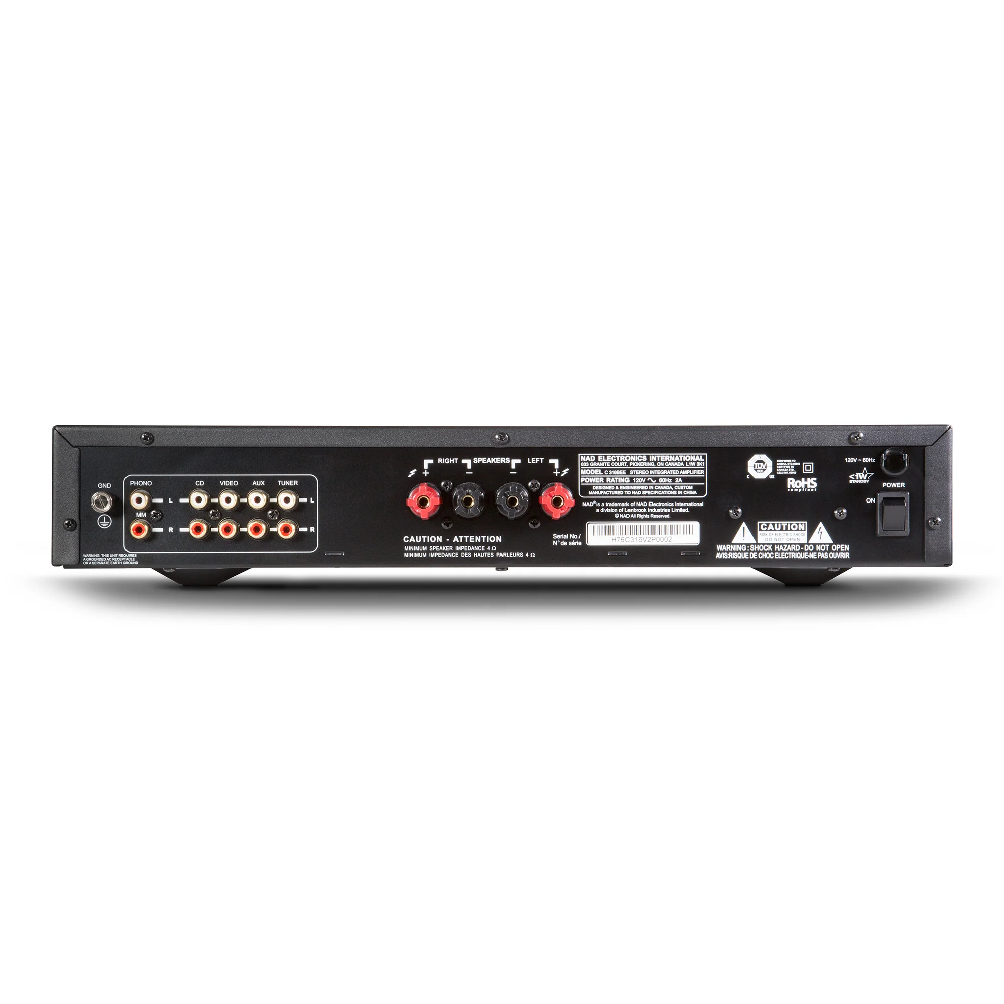 NAD C 316 BEE V2 — zadní panel se vstupy