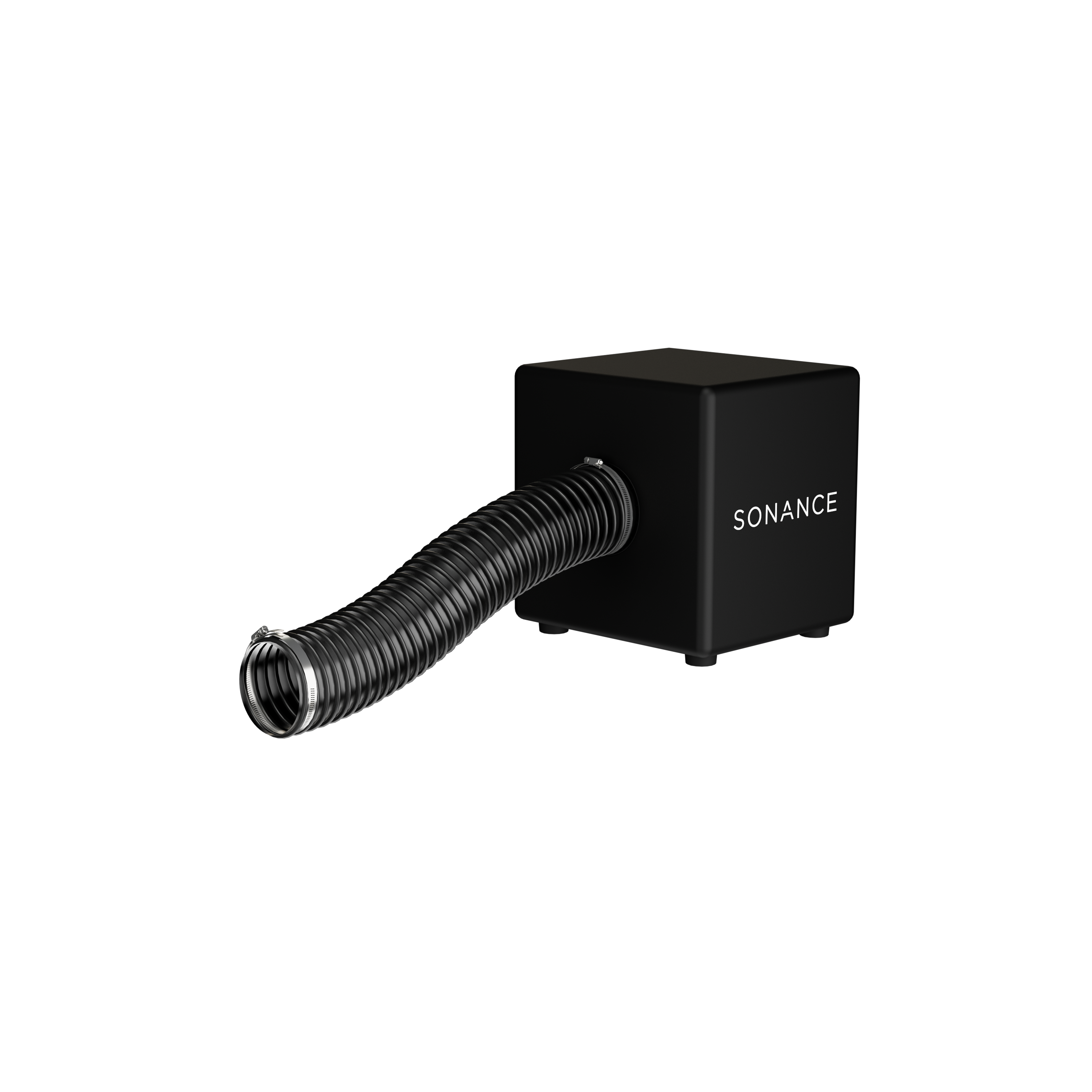 Subwoofer Sonance PPX10 šikmo zprava, ohebná trubice míří dopředu a je vidět do jejího ústí