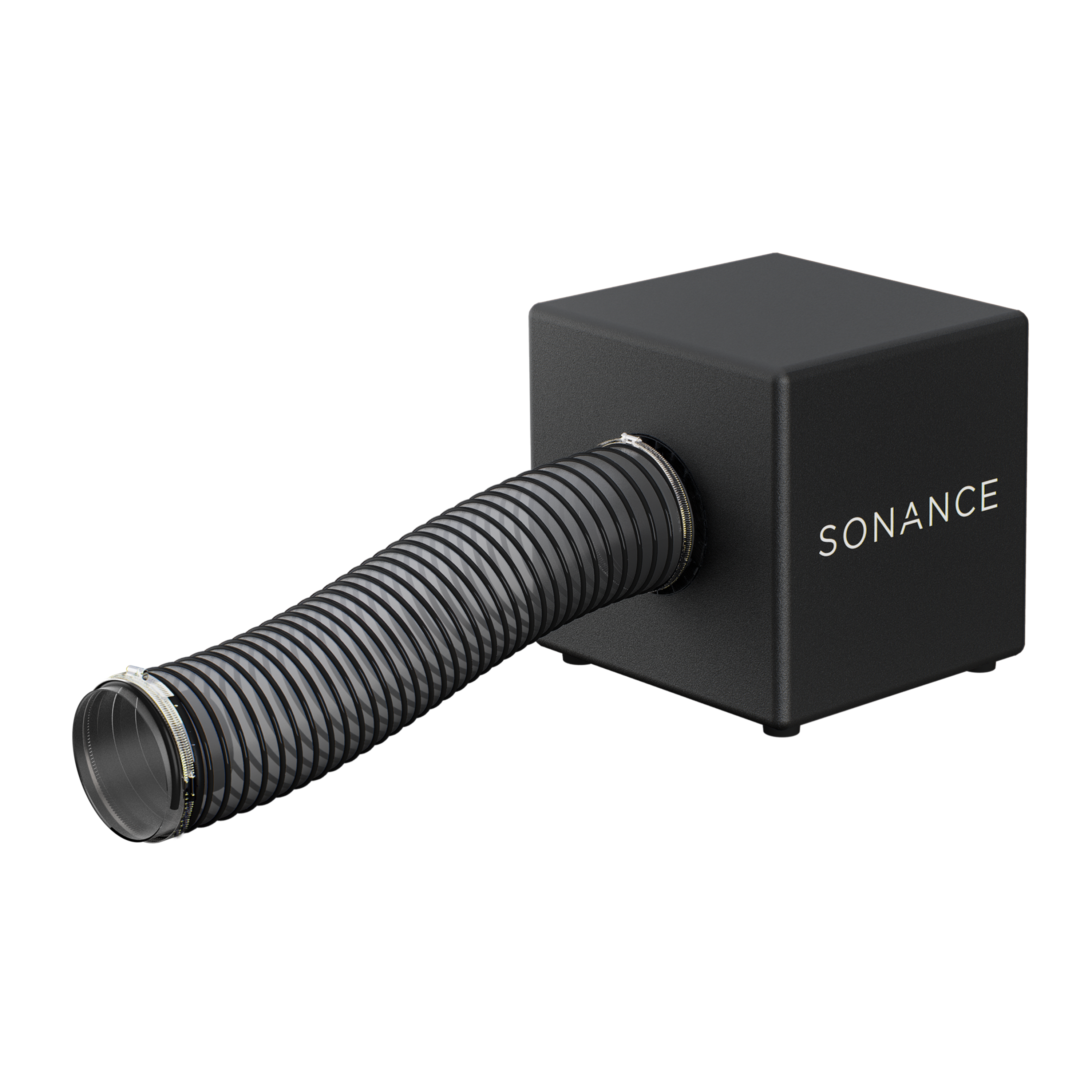 Instalační subwoofer Sonance PPX12 šikmo zprava, pohled do ústí ohebné trubice