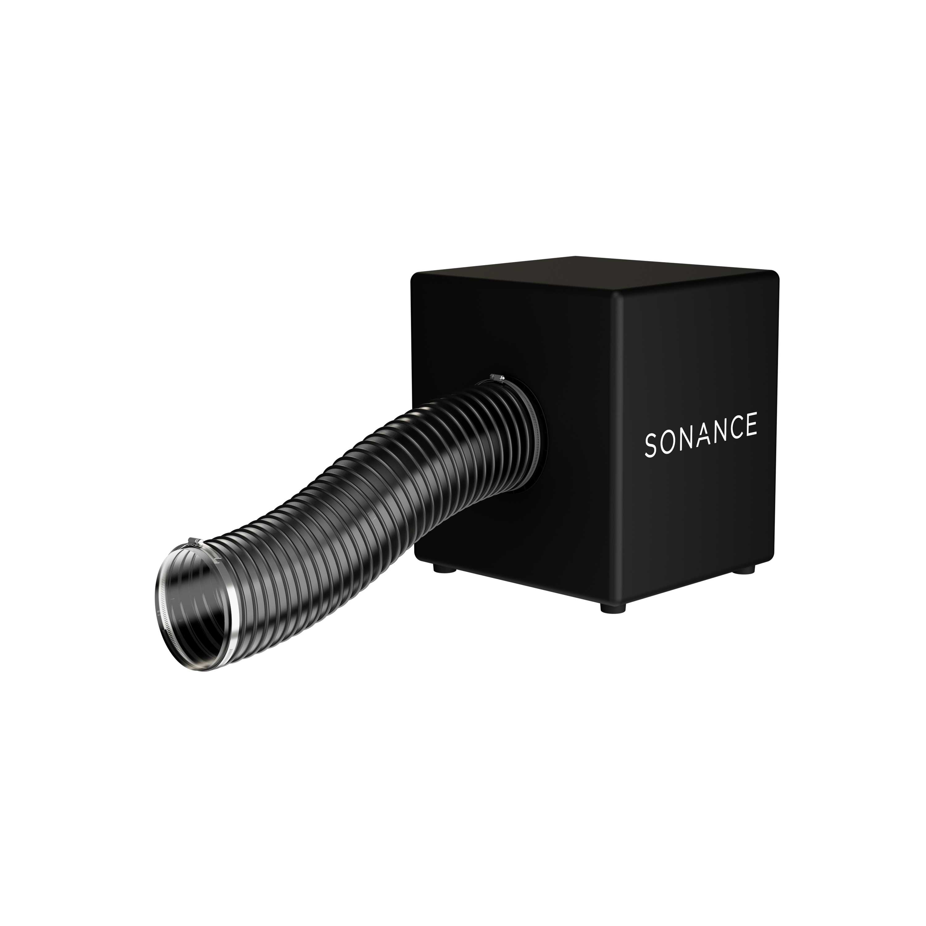 Subwoofer Sonance PPX15 šikmo zprava, ohebná trubice vede od ozvučnice doleva dopředu