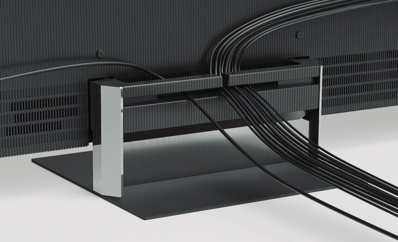 Sony BRAVIA 9 II — detail vedení kabelů ve stojanu pro čistý vzhled sestavy