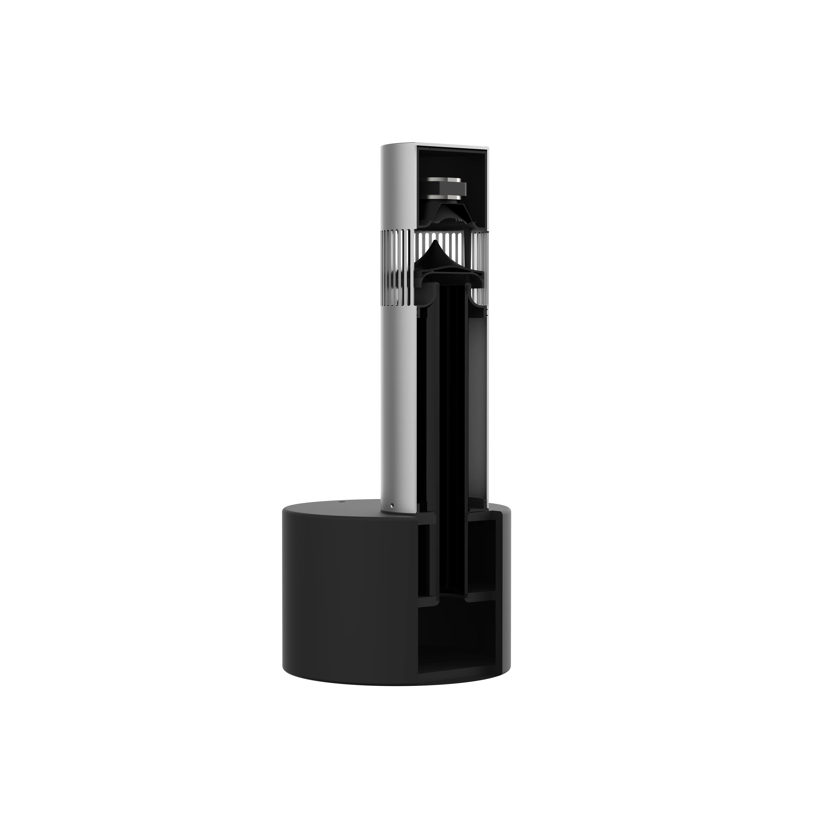 Detail povrchově upraveného hliníku reproduktoru Beosound Bollard pro venkovní použití