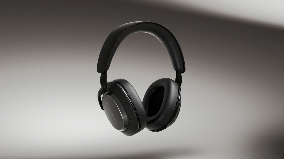 Náušní sluchátka Bowers & Wilkins Px7 S3 v černém provedení na šedém gradientovém pozadí