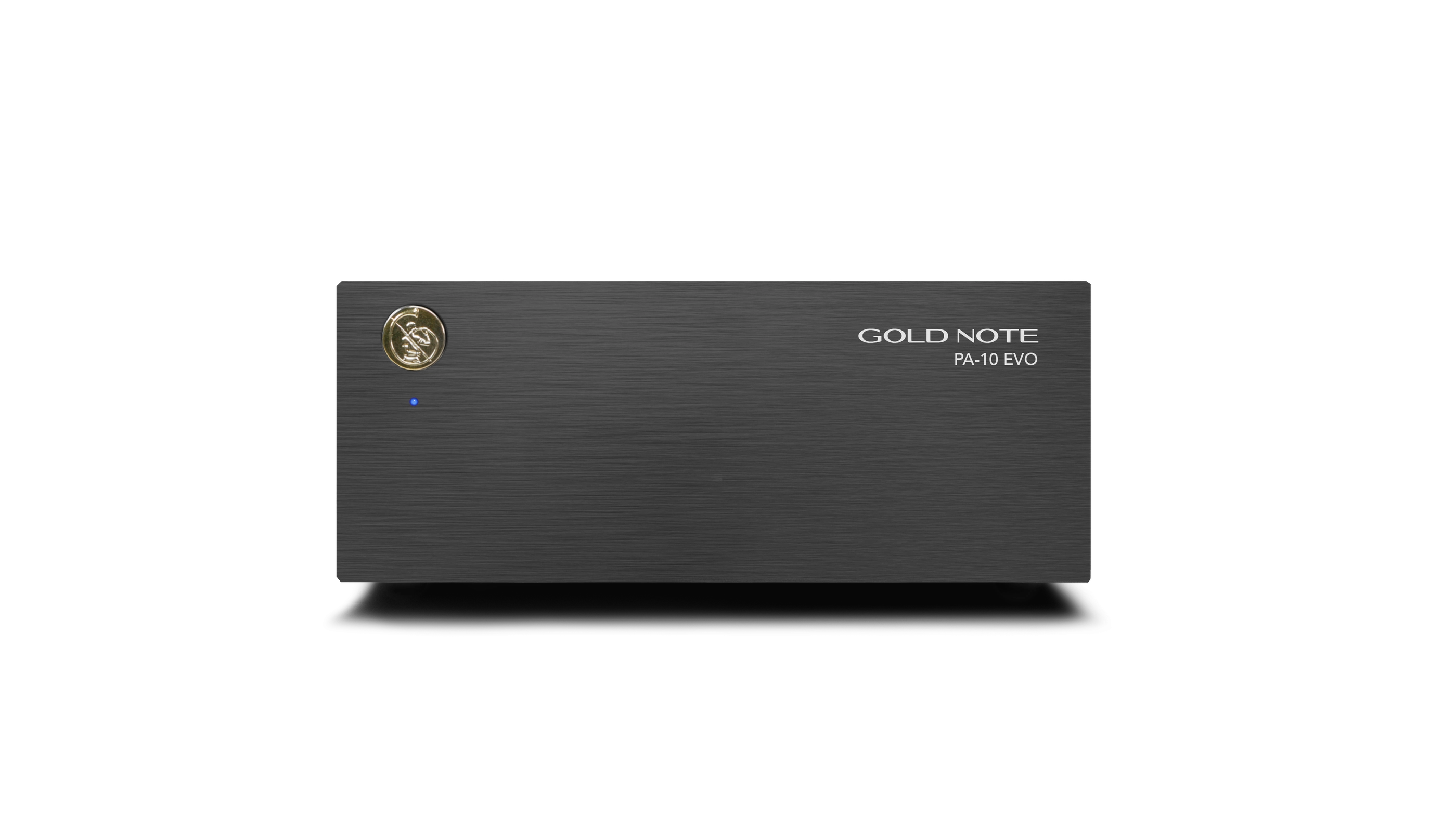 Výkonový zesilovač Gold Note PA-10 EVO v černém provedení, čelní pohled