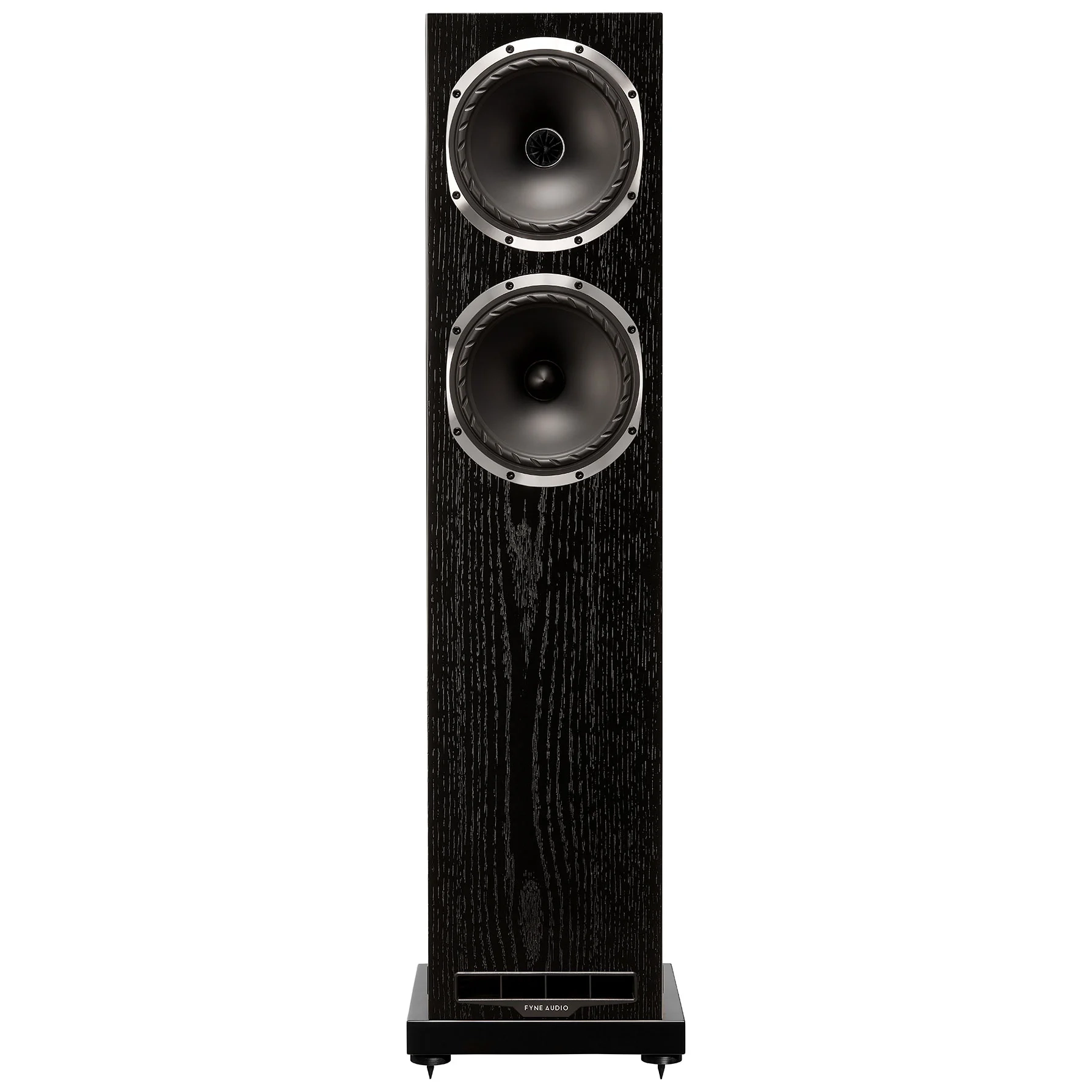 Detail černého dubového provedení reproduktoru Fyne Audio F500S zezadu